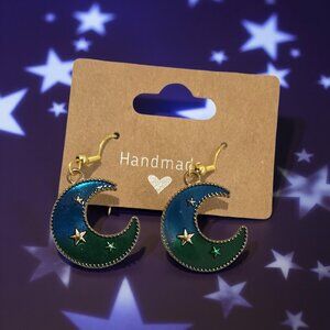 Moon Earrings~ Blue and gold